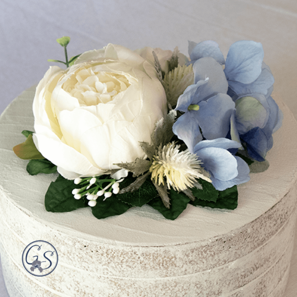 CT08-silk-floral-cake-topper-blue-hydrangea-white-peony-gilded-shadows-bridal