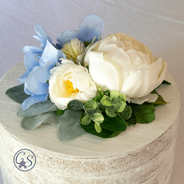 CT08-silk-flowers-cake-topper-blue-hydrangea-white-roses-gilded-shadows-bridal-3